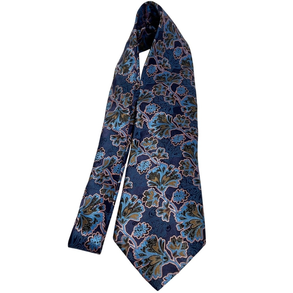 Ermenegildo Zegna Silk Tie Mens  Blue Brown Floral Paisley Made in Italy Luxury - Picture 4 of 9